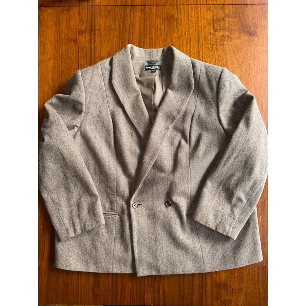 Vintage Harve Benard Woman's Taupe Tweed Double Breasted Blazer - Size 40
